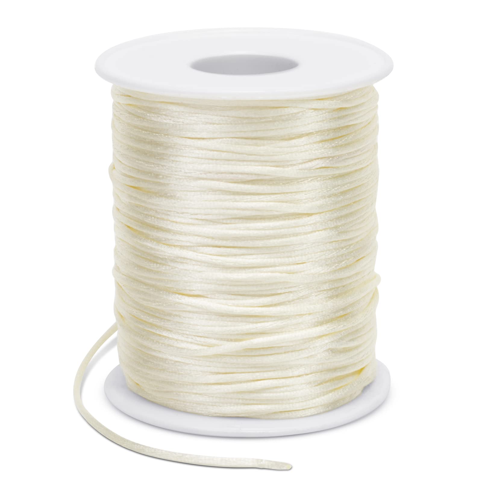 LEREATI Satin Cord 1.5mm x 100m Nylon Cord Bracelet Thread, Rattail Silk Beading Thread Jewellery String for Making Bracelet, Necklace, Chinese Knot, DIY Crafts (Off White)
