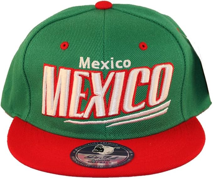 Kids 3D embroidered MEXICO in white on green baseball snapback hat red lid at Amazon Men’s