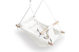 GLADSWING Baby Swing Indoor and Outdoor, Canvas Hammock Swing for Baby to Toddler with a Comfortable Seat, Macaroon Wooden Toy, Adjustable 5-Point Harness,Gift for Baby Boys Girls, 3 Modes, White