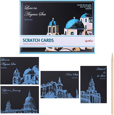 Amazon Wanl 29x21cm スクラッチアート スクラッチ塗装 はがき 4枚入り 削るだけで美しいアート 塗り絵 ペーパーアート 英語の建築 ペーパーアート 通販