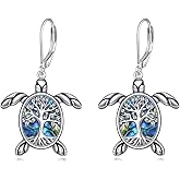 Sea Turtle Earrings Dangle S925 Sterling Silver Opal/Abalone/Moonstone Turtle Tree Of Life Earrings Jewelry Gifts For Women