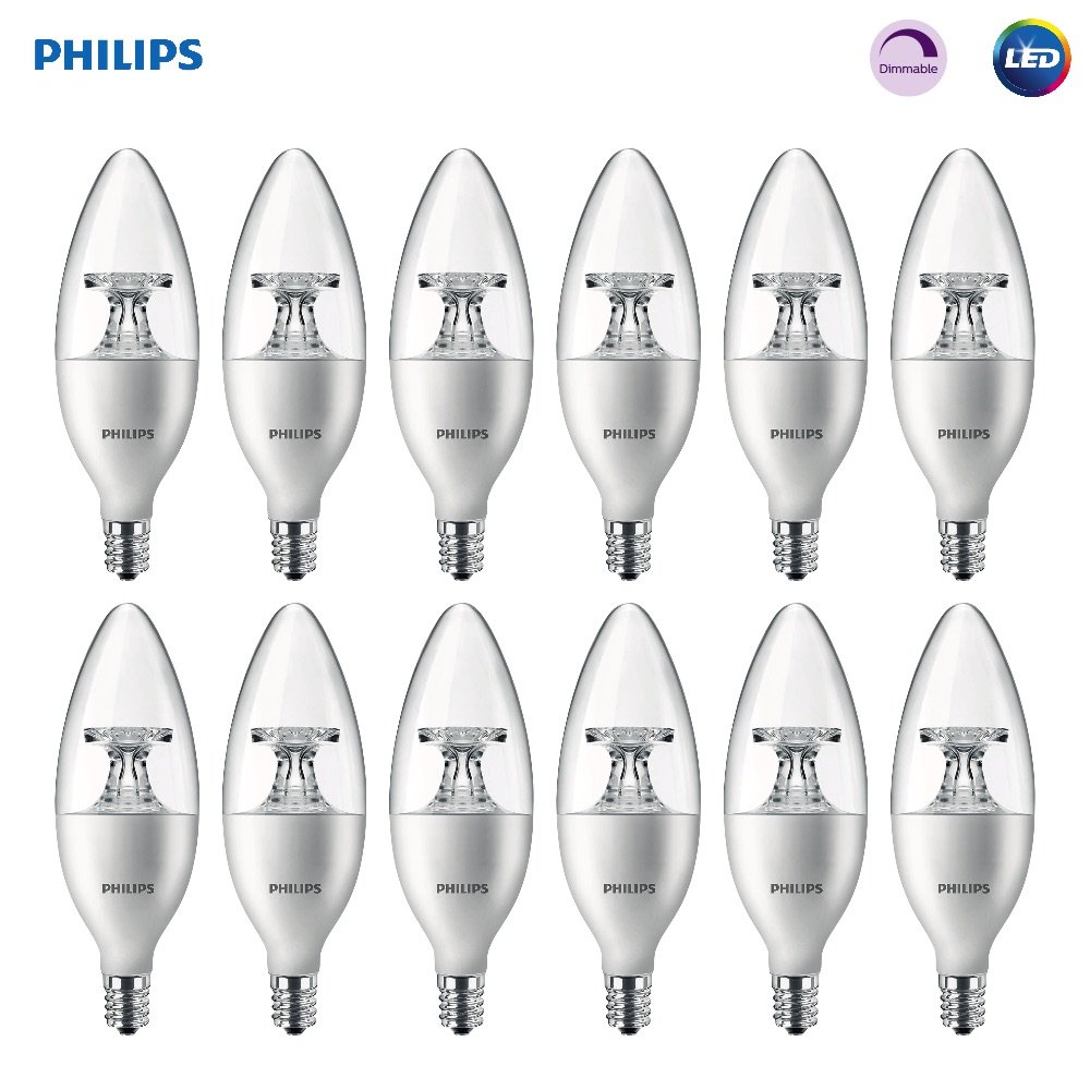 Philips LED Dimmable B11 Clear Candle Light Bulb: 300-Lumen, 5000-Kelvin, 4.5-Watt (40-Watt Equivalent), E12 Base, Daylight, 12-Pack