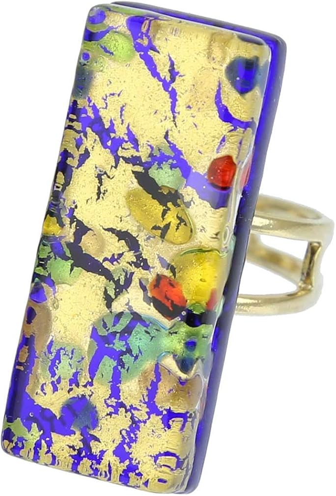 Glass Of Venice Murano Glass Venetian Reflections Rectangular Adjustable Ring - Golden Meadow, Gold,Golden