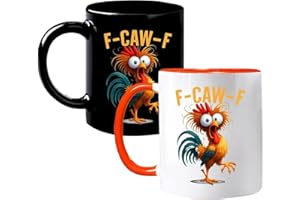 2 Pcs F-Caw-F Funny Chicken Mug, 350ml Novelty Coffee Mugs with Rooster Pattern, Ceramic Coffee Cup, Chick Cawing Cups for Mi