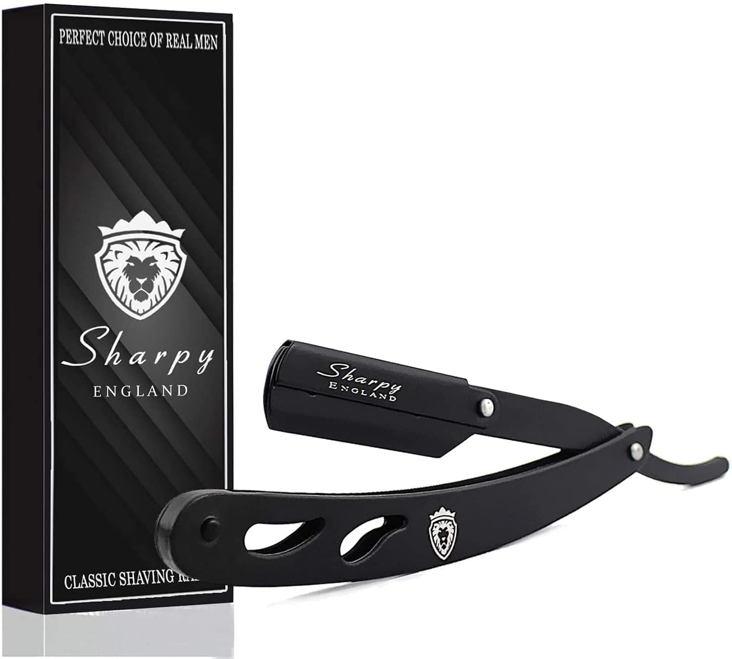 SHARPY Cut Throat Razor Kit - Matte Black Straight Razor Men - Professional Barber Shaving Razor For Men - Moustache & Beard Shaving Kit