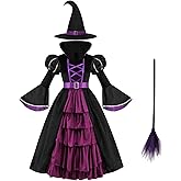 yolsun Purple Witch Costume for Girls Bubble Sleeve Halloween Witch Dress for Kids