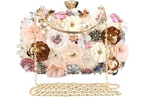 Women's Sequins Floral Wedding Party Clutch and Chain Strap Shoulder Bag Evening bag