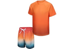 ZESTONIE Boys Rash Guard Set for Kids Boys 2 Piece Short Sleeve Swim Shirts with Trunks Quick Dry Bathing Suits Swim Set