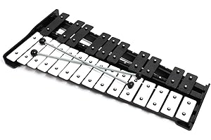 CARA & CO Professional Large Black Wooden Glockenspiel Xylophone with 25 Metal Keys for Adults & Kids - Includes 2 Professional Beaters and Carry Case