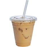 GUSTO 12 oz Clear Plastic Cups with Lids [50 Sets] Iced Coffee Cups | Leakproof, Sturdy, Disposable, BPA-Free, Crack-Resistant PET, Smoothies, Juice, Cold Brew &amp; To-Go Drinks