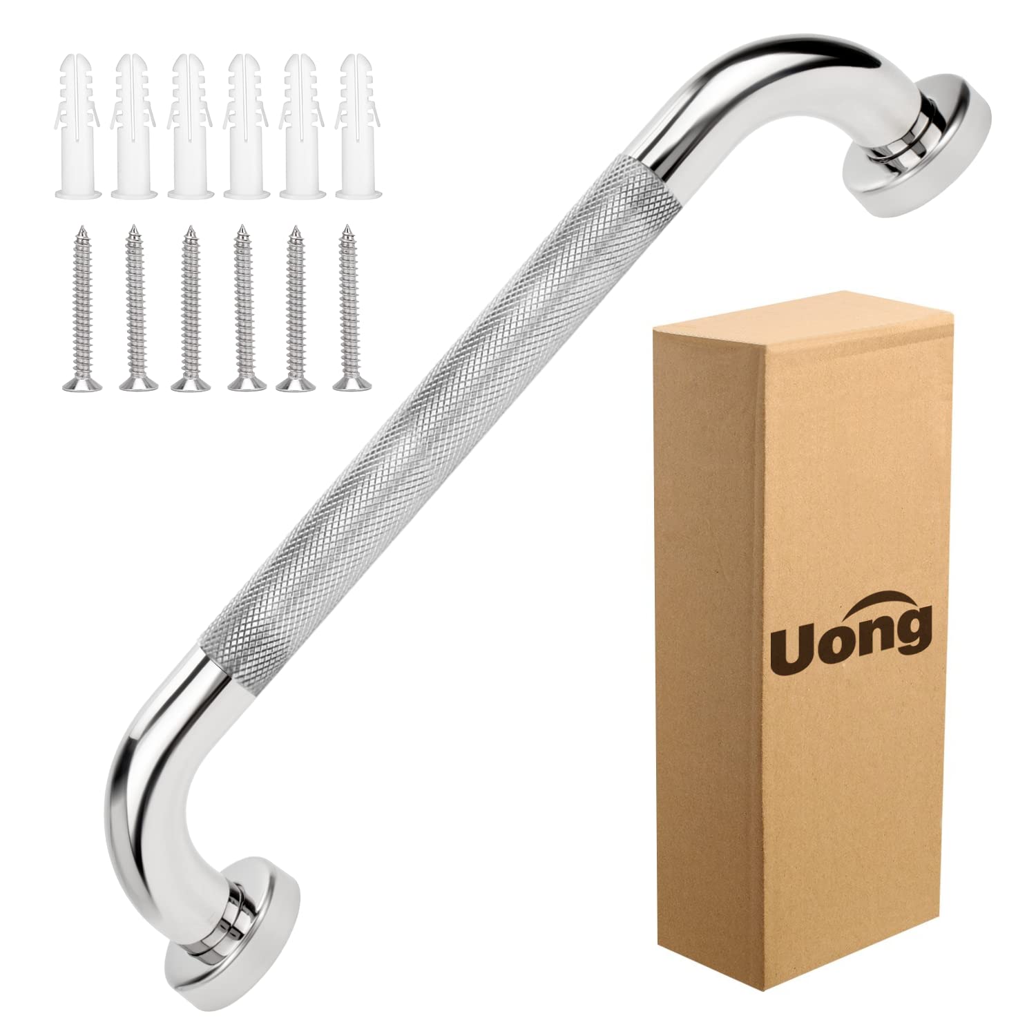 Bathroom Grab Bar, Uong Stainless Steel Bathtub Rails with Anti-Slip Grip, Sturdy Stainless Steel Shower Safety Handle for Kids Elderly Bathtub,Toilet, Bathroom, Stairway Handrail (14.7 inches)
