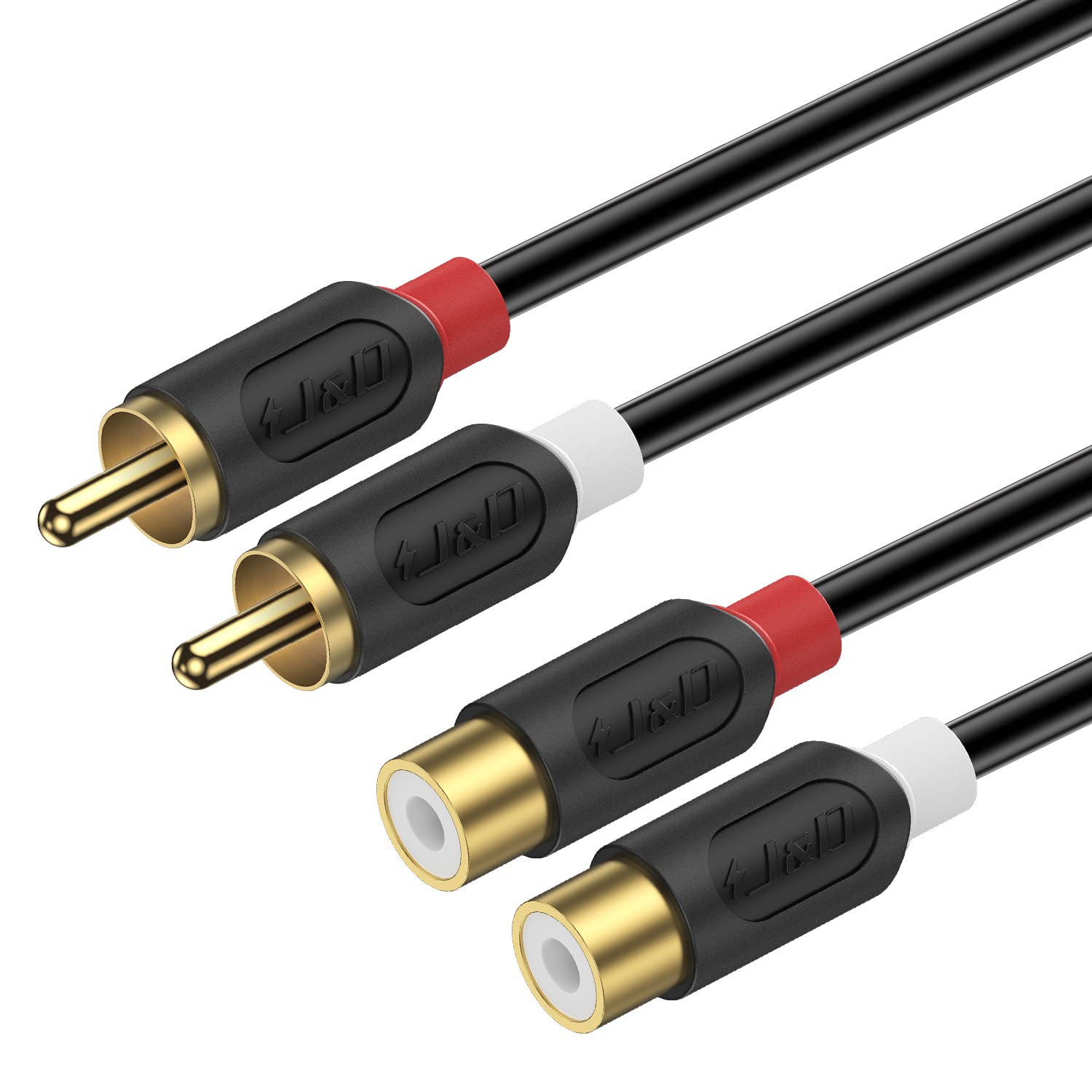 J&D 2 RCA Extension Cable, Gold Plated Audiowave Series Male to Female Stereo Audio Extension Cable, 0.9 Meter