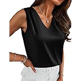 Zeagoo Women's Silk Satin Camisole Tank Tops V Neck Pleated Dressy Casual Sleeveless Blouses Summer Business Work Shirts