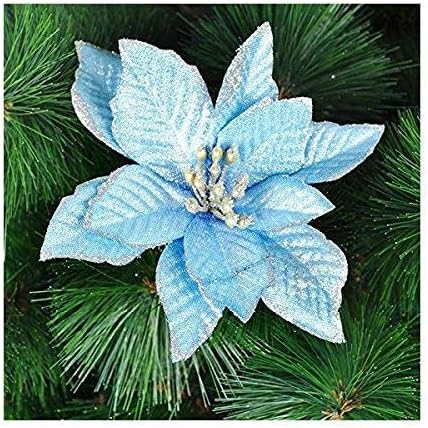 RB 20 Pcs Glitter Poinsettia Christmas Tree Ornaments Christmas Tree Decorative Silk Flower - Image 3