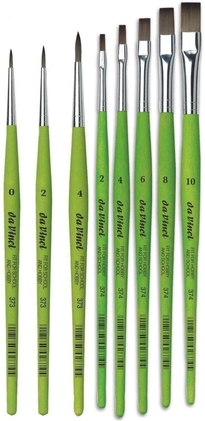 da Vinci 8 Synthetic Brush, 3 pcs Série 373 Round, 0,2,4 and Series 374 Synthetic Hair Flat Brush, 2, 4, 6,8,10.