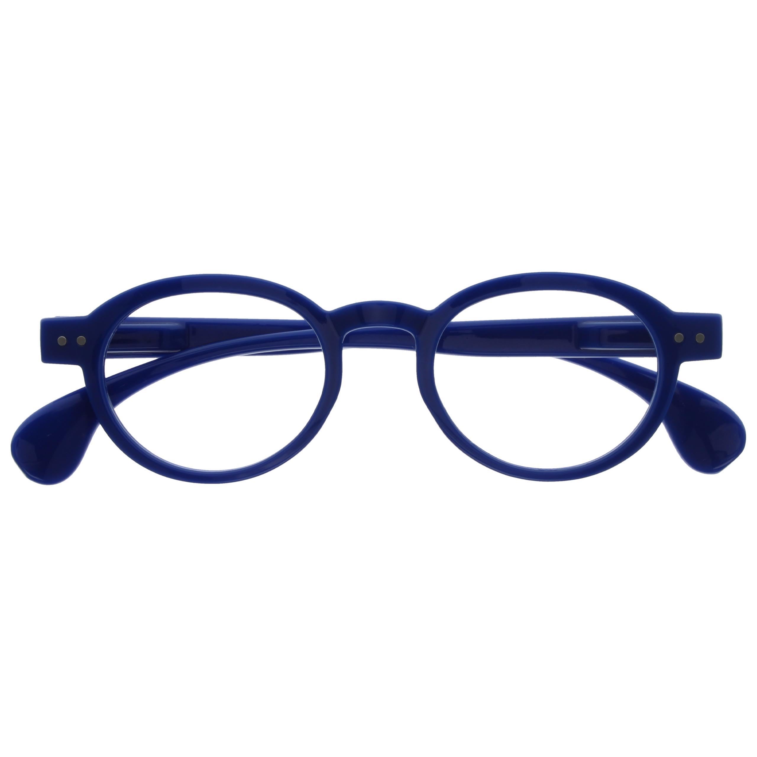 OPULIZE OCA Reading Glasses - Modern Retro Round Frame - Shiny Blue - Mens Womens - Spring Hinges - R54-3 - +2.00
