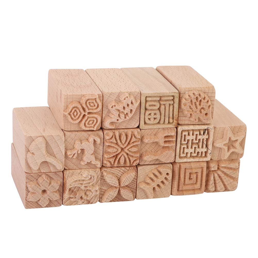 16Pcs Wooden Clay Pottery Stamp ton Stempel Pottery Tools Stamps Clay Decorative Stamp Hand Carved Stamps Henna Stamp for DIY Craft, Letters Diary,Beech DIY Clay Pottery Verktyg för keramik & krukor