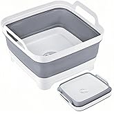Collapsible Wash Basin with Drain Plug - 2.4 Gallon (9L),Portable Sink for RV Camping,Space-Saving Dish Pan,Fruits,Vegetables