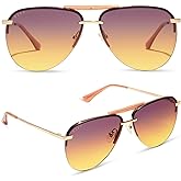 DIFF Tahoe | Designer Oversized Aviator Sunglasses for Women | UV400 Protection Gold Frames