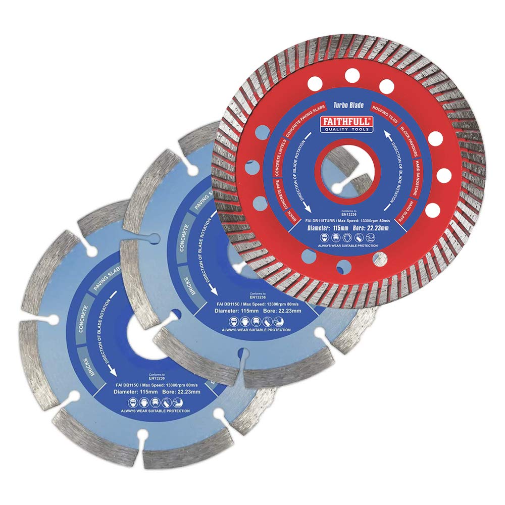 Faithfull FAIDBSET3CT Diamond Blade Set 3Pc - Mixed 115mm (4.5in)