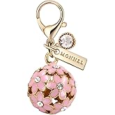 MC46 3D Crystal Pink Flower Ball Lobster Clasp Charms Pendants with Pouch Bag (1 piece)