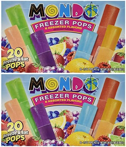 Mondo Freezer Pops, 6 Assorted Flavors (2 Boxes of 20 Pops)