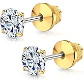 Limerencia Moissanite Stud Earrings, F136 Titanium Screw Back Earrings, D Color VVS1 Clarity Lab-created Moissanite Earrings, Hypoallergenic G23 Pure Titanium for Women Men Sensitive Ears