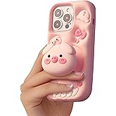 TUFTA Kawaii 3D Pig Pop-Up Stand and Grip Phone Case for iPhone 16 Pro Max, Cute Cartoon Animal Phone Cover for Girls, Boys, Kids, Teens, and Womens Pink