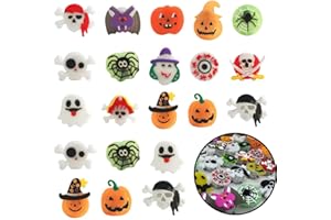 GLYINNHE 50PCS Halloween Light Up Rings, Assorted Ghost Pumpkin Flash LED Rings Toys Glow in the Dark Rings Toys for Halloween Kids Party Favors