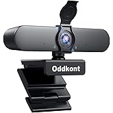 oddkont Full HD 1080P Webcam with Microphone, Auto-Light Balance, Rotatable Design,Privacy Cover, Plug and Play for Zoom, Skype,Web Conferencing - Compatible with Windows, Mac, Laptop, Desktop