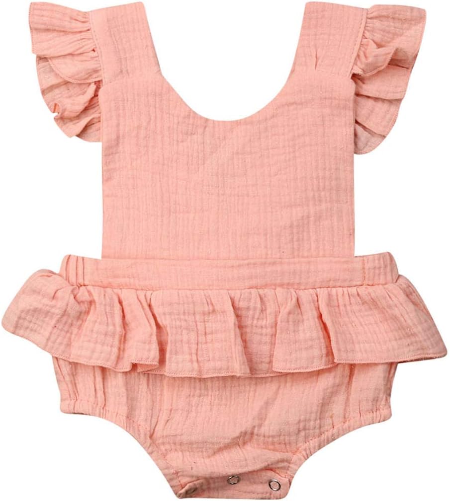 Yoawdats Newborn Baby Girl Romper Cotton Linen Bodysuits Ruffle Sleeve Summer Jumpsuit Outfits Clothes