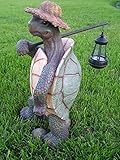 Atlantic Collectibles Nature Hiking Turtle Tortoise Statue With Solar Powered Lantern LED Light Patio Decor Indoor Outdoor Figurine