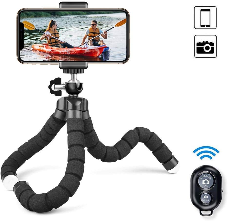 Phone Tripod, Camera Flexible Tripod with Bluetooth Remote and Universal Clip, 360° Adjustable Mini Travel Tripod Portable Camera Stand Holder for iPhone Android GoPro Selfie SLR Sports Camera : Camera & Photo