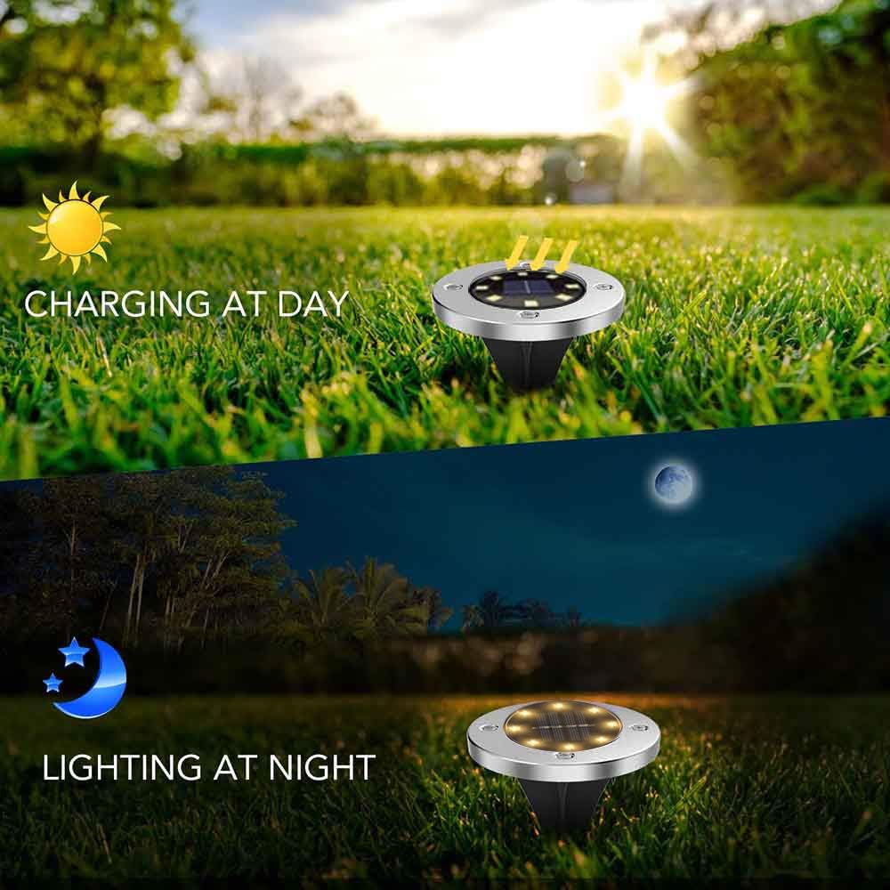 Solar Ground Lights - 8 LED Solar Garden Lights Outdoor，Disk Lights Waterproof In-Ground Outdoor Landscape Lighting for Lawn Patio Pathway Yard Deck Walkway Flood Light Dekugaa (8): Home Improvement