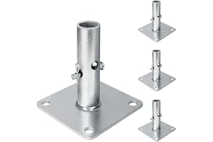 JUKFITA 4-Pack Reinforced Scaffold Base, Galvanized Scaffold Base Plates 4.75" x 4.75" x 1-5/16 OD, Sturdy Scaffolding Parts for Construction