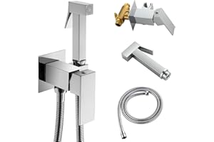 SHAMANDA Warm Water Bidet Sprayer for Toilet with Hot and Cold Brass Rough-in Valve, Stainless Steel Handheld Bidet Attachment Set for Feminine, Pets and Baby Diaper Wash, Chrome Polished, BDS08-1