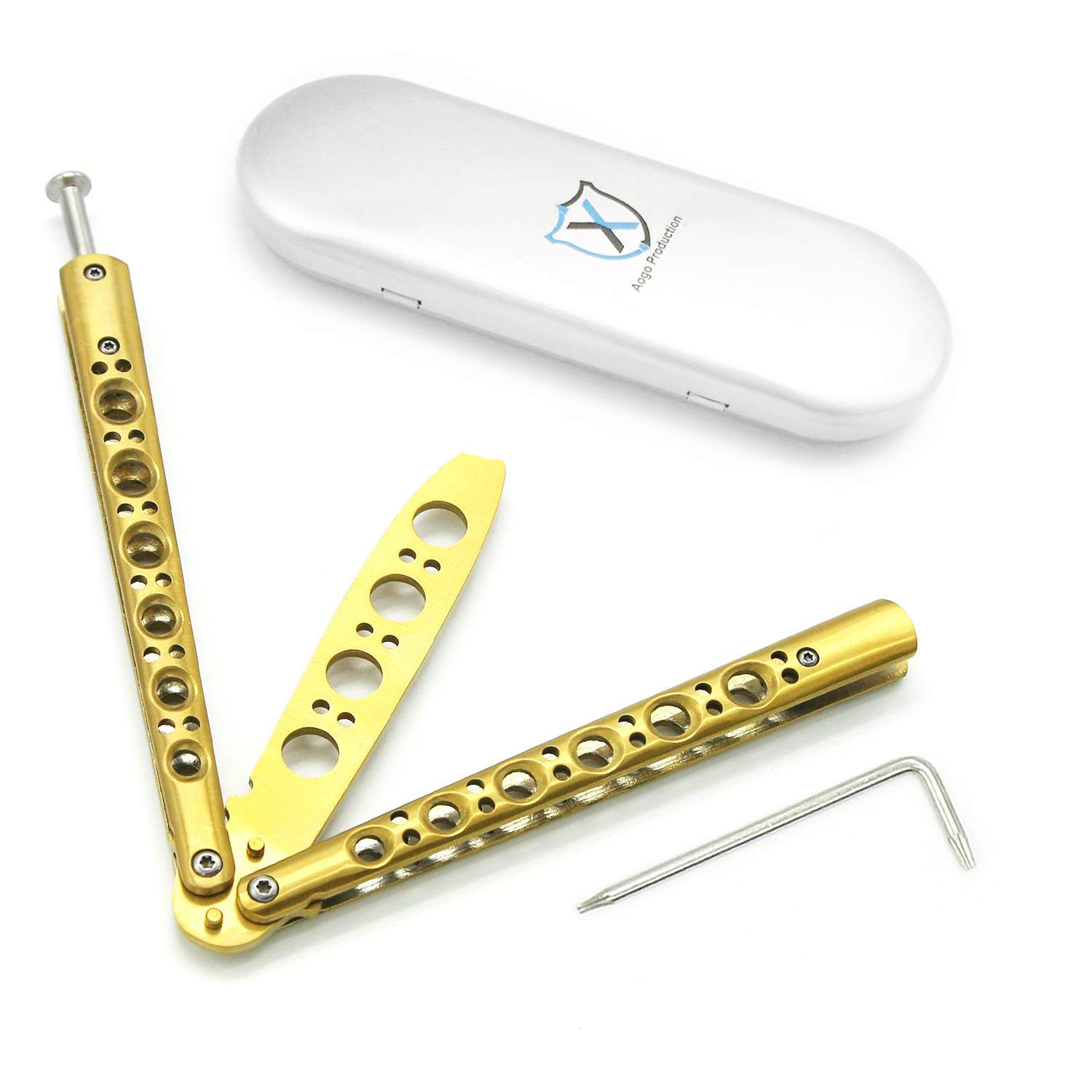 Aogolouk Martial Arts Practice Trainer Titanium/Stainless Steel Fan Knife - Golden
