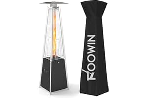 FOOWIN Patio Heater,48,000 BTU Outdoor Heater with Wheels,Propane Patio Heater w/Waterproof Cover & Gloves, for Outdoor Use,Party,Backyard,Garden,Black