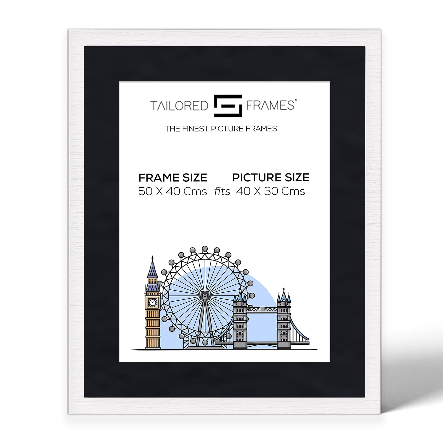 Tailored Frames Seattle White 50 x 40Cm Frame for 40 x 30Cm Picture | Single Picture Frames | Wall Hanging Type | Photo Frame With Black Mount