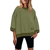 Nirovien Womens Short Sleeve Sweatshirt Oversized Crewneck Sweatshirts 3/4 Sleeve Casual Summer Tops
