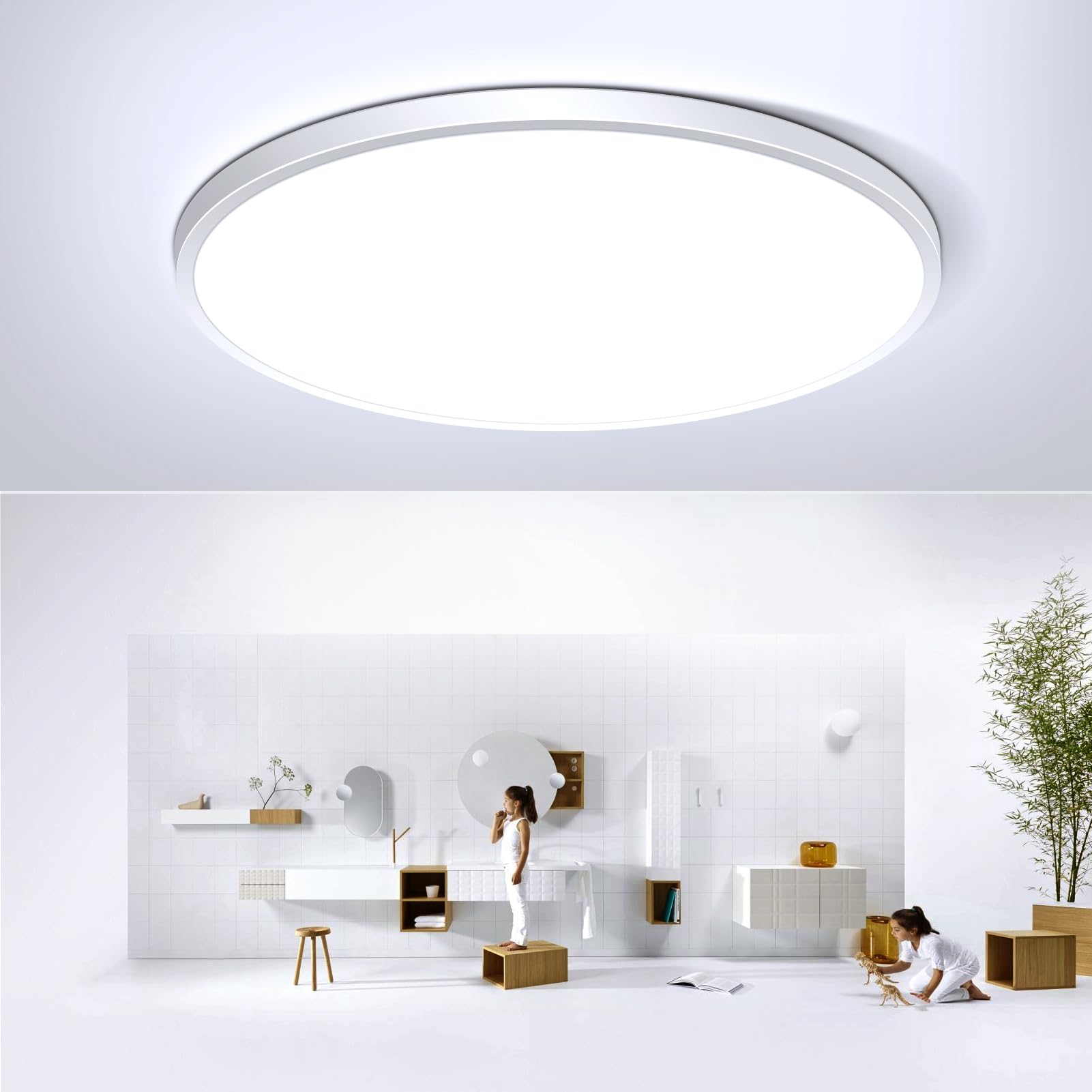 24W LED Flush Mount Ceiling Light, 3000K Warm White Bathroom Light, 2000LM, Flat Modern Round Lighting, 240W Equivalent White Ceiling Lamp for Kitchens, Hallway, Bedrooms.etc. 10.6in/27cm