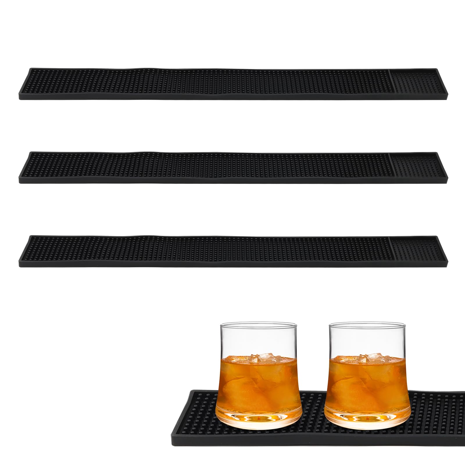 ZEONHAK 3 PCS 23.5 x 3'' Rubber Bar Mat, 60 x 8 cm Black Narrow Bar Mat, Rubber Bar Thin Mat for Bar Coffee Dish Glass Drying