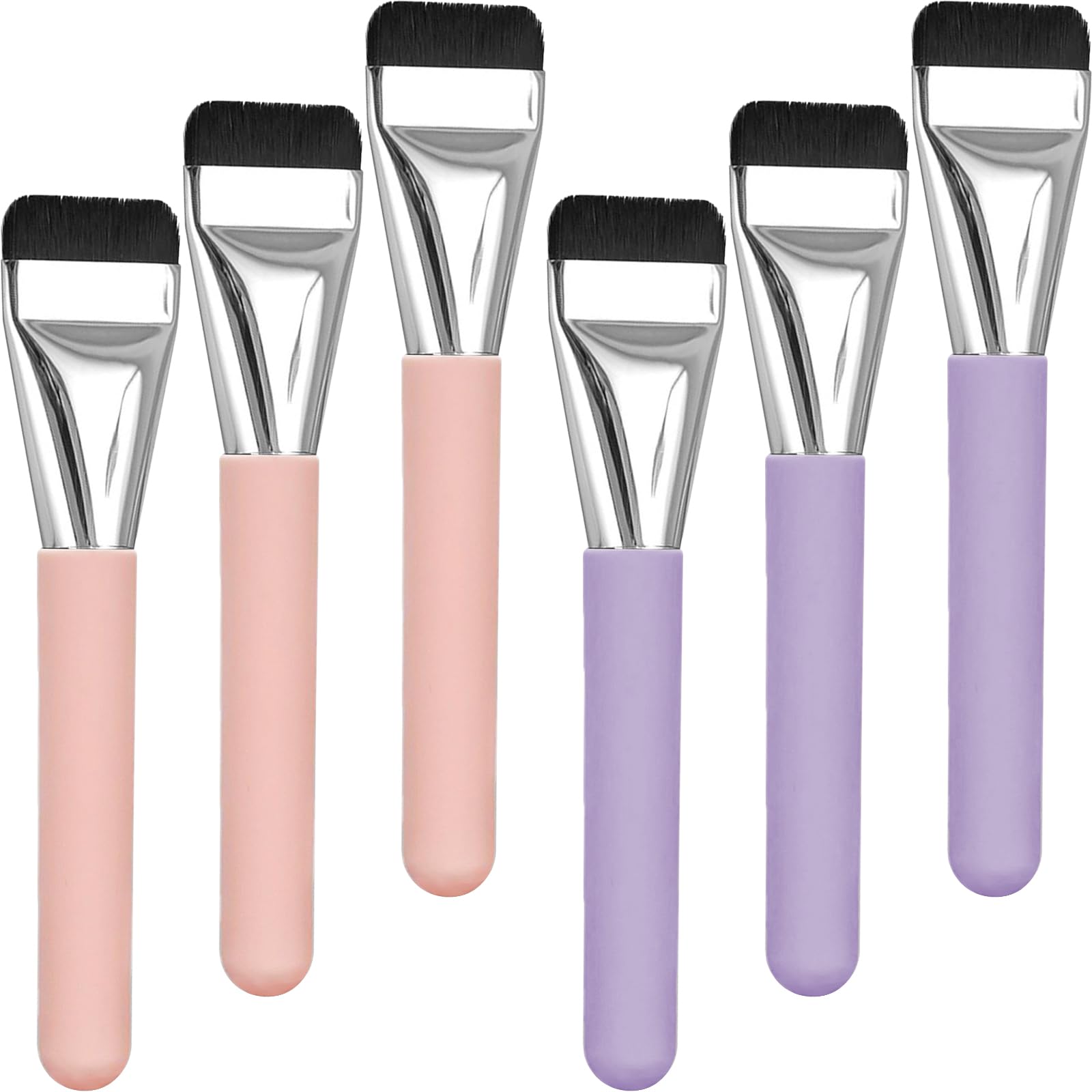 6Pcs Foundation Brush, Flat Concealer Brush Thin Foundation Brush Travel Tanning Brush Makeup Brush for Women Girls Face Mask Cream, Blue & Pink
