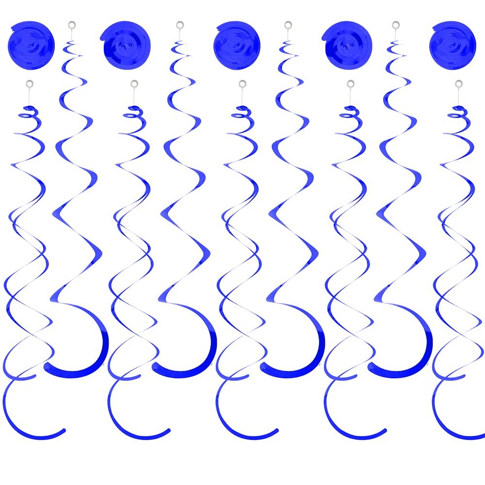 Photo 1 of 24Pcs Royal Blue Party Hanging Swirl Decorations 12 Double-Swirls + 12 Single-Swirls Plastic Streamer Spiral Ceiling Garland for Birthday Wedding Baby Shower Graduation Valentine's Day Supplies Decor