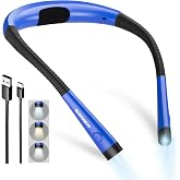Glocusent Reading Light,Blue Neck Light,80-hr Rechargeable Book Light | 3-Color&amp;6-Brightness, USB-C,LED Neck Reading Light,Women, Camping, Repairing,Crafting,Crochet, Christmas, Book Lovers Gifts