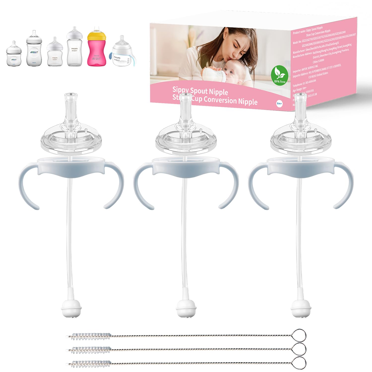 Photo 1 of Guxetans Straw Cup Conversion Kit Compatible for Philips Avent Natural Baby Bottle, Weighted Sippy Cup Transition Kit with Handles for Kids, [Variable Flow] [Spill-Proof] [BPA-Free], 6m+