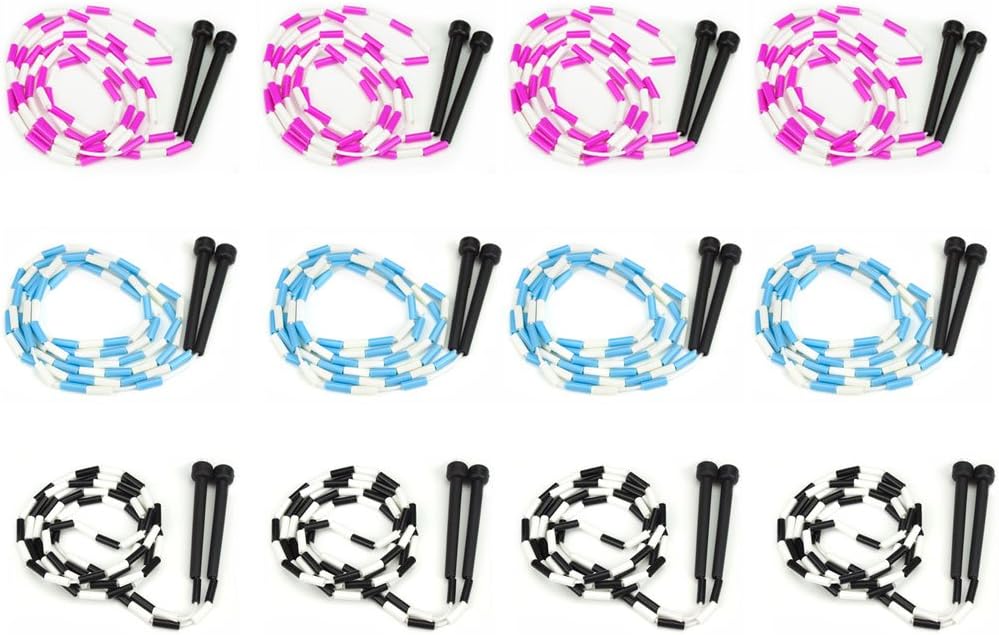 7-Foot Jump Ropes, 12-Pack - Pink, Blue, Black, White Skip Rope for Exercise - Sports & Outdoor Activities for Kids, Adults, and Athletes - Toys, Games, Family Fun