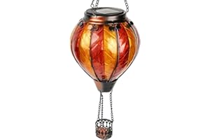 TEYIGARDEN Solar Hot Air Balloon Lantern with Flame, Glass Hot Air Balloon Lights Hanging Outdoor Solar Lantern Waterproof for Garden Patio Porch Tree Yard Decor