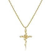 LADYGD Cross Necklace for Women 14K Gold Plated Birth Flower Necklaces Rope Cross Pendant Fashion Gold Jewelry Birthday Gifts 12 Month