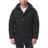 LZACTOIN-X Men's Long Winter Coat Thicken Insulated Waterproof Puffer Jacket Two-Way Zipper Hooded Windbreaker Parka
